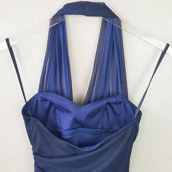 Betsy & Adam Sparkly Blue Ombre Halter Dress 4 - Picture 4 of 8